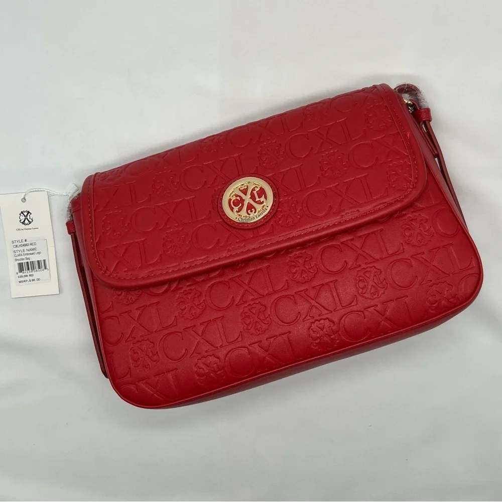 NWT CXL by Christian Lacroix‎ Clara Embossed Logo Shoulder Bag Red